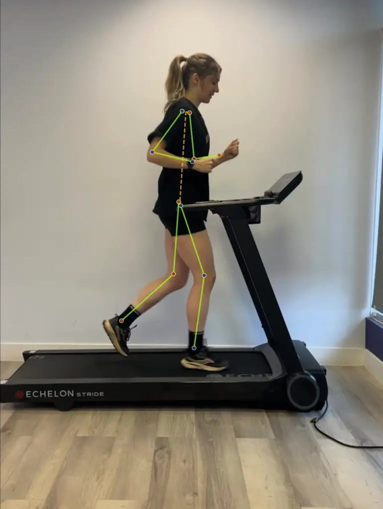 A runner undergoing a running assessment on a treadmill