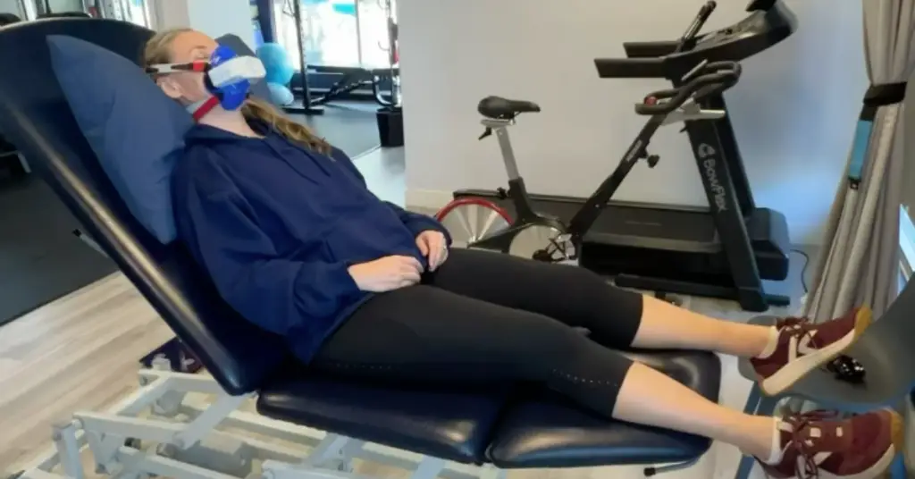 Woman completing a resting metabolic rate test in Port Moody
