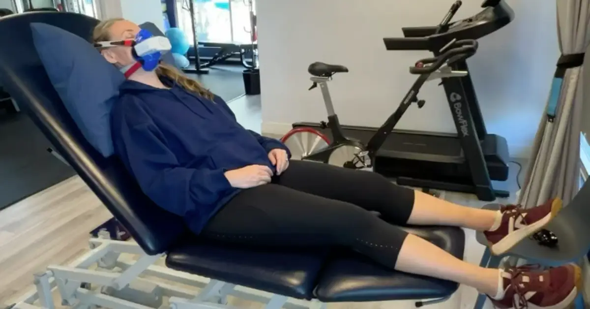 Woman completing a resting metabolic rate test in Port Moody